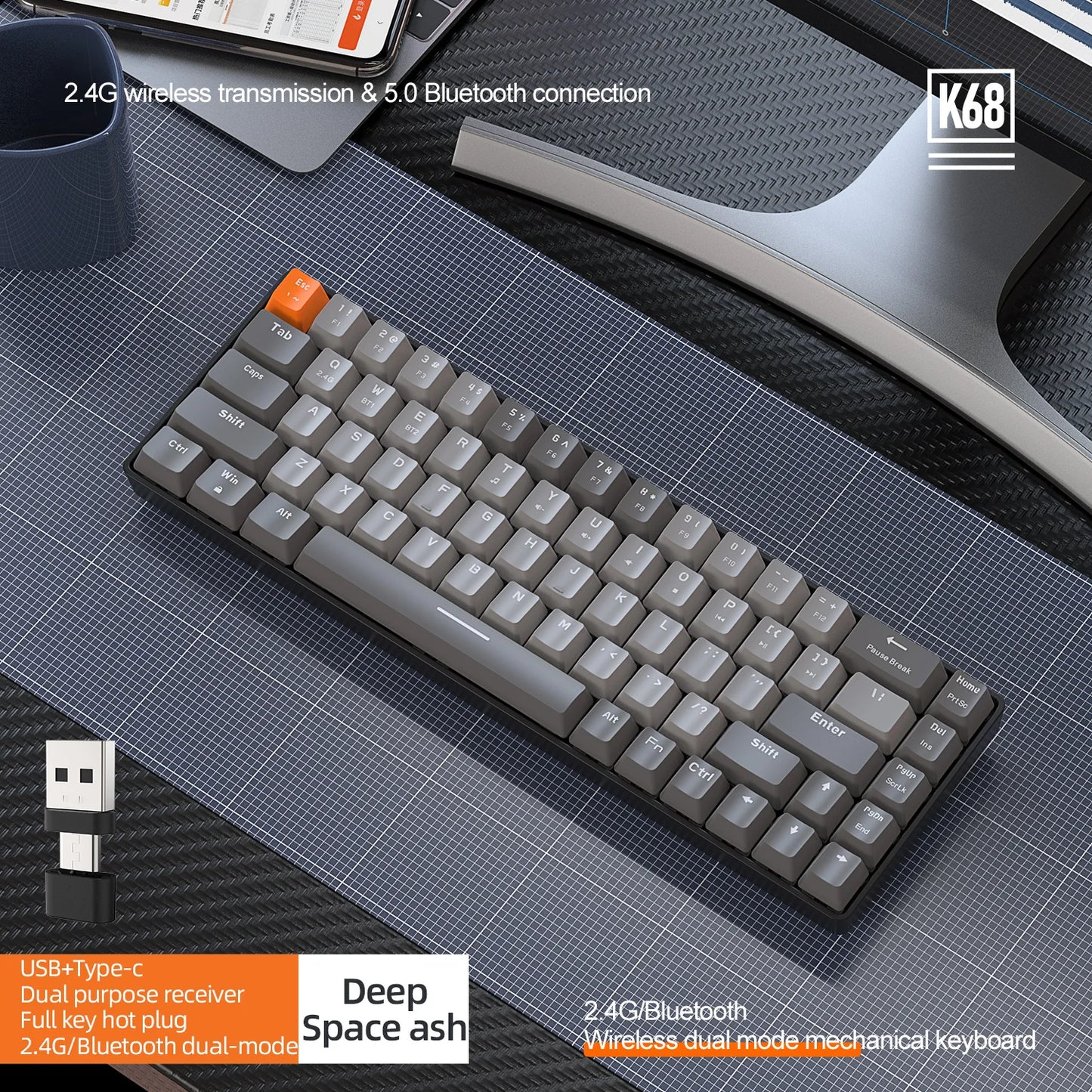 Teclado mecânico sem fio k68 mini