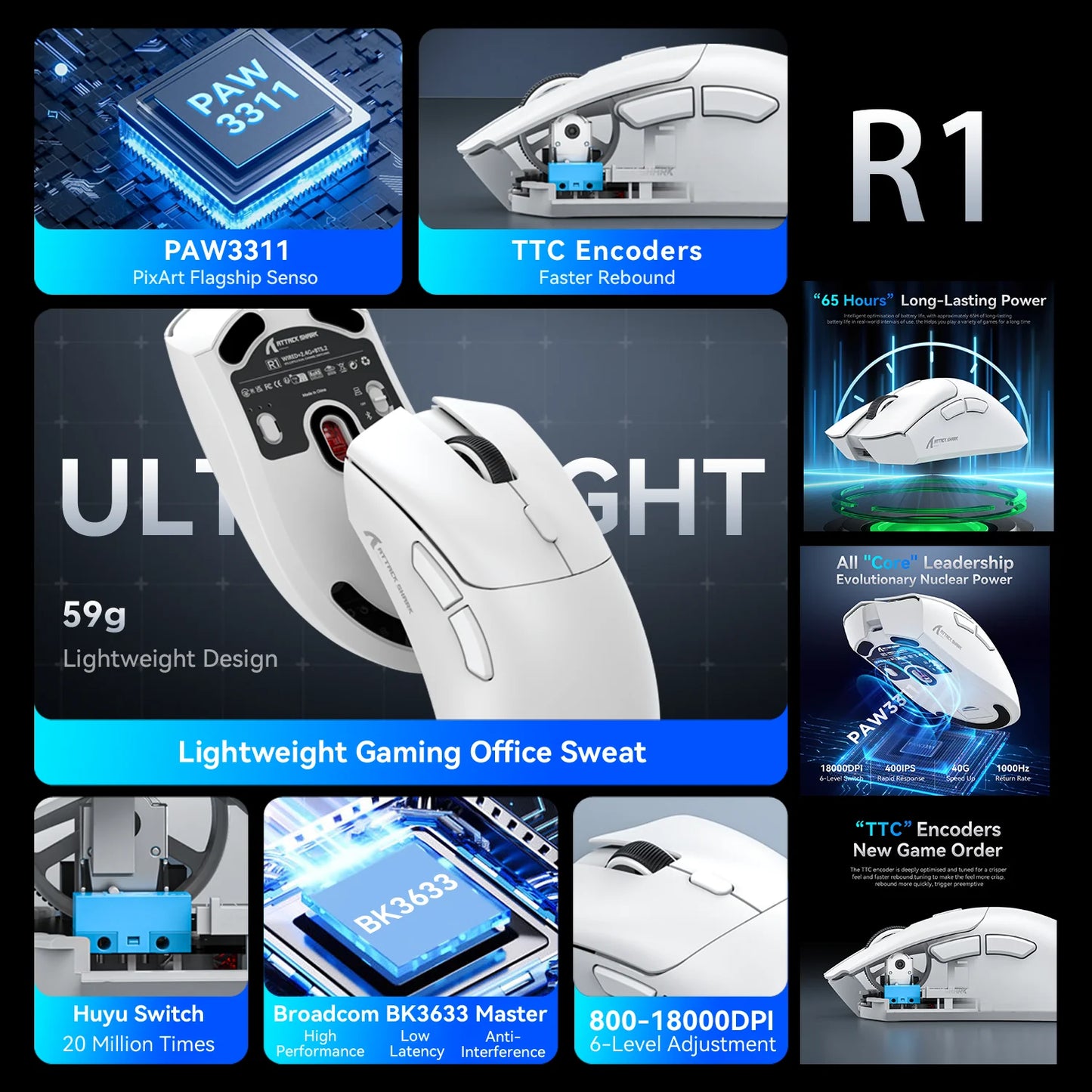 Mouse sem fio Attack Shark X11/X6/X3/R1
