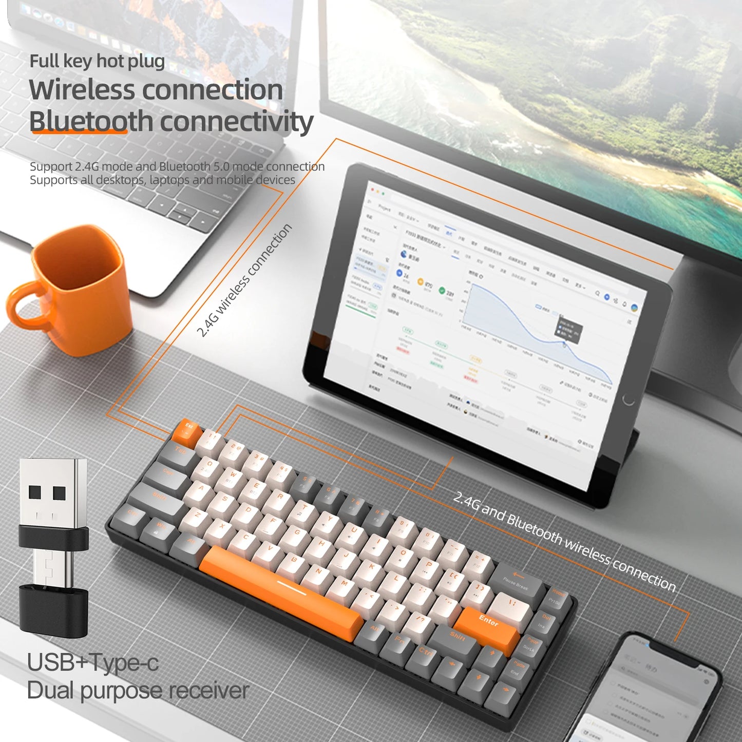 Teclado mecânico sem fio k68 mini